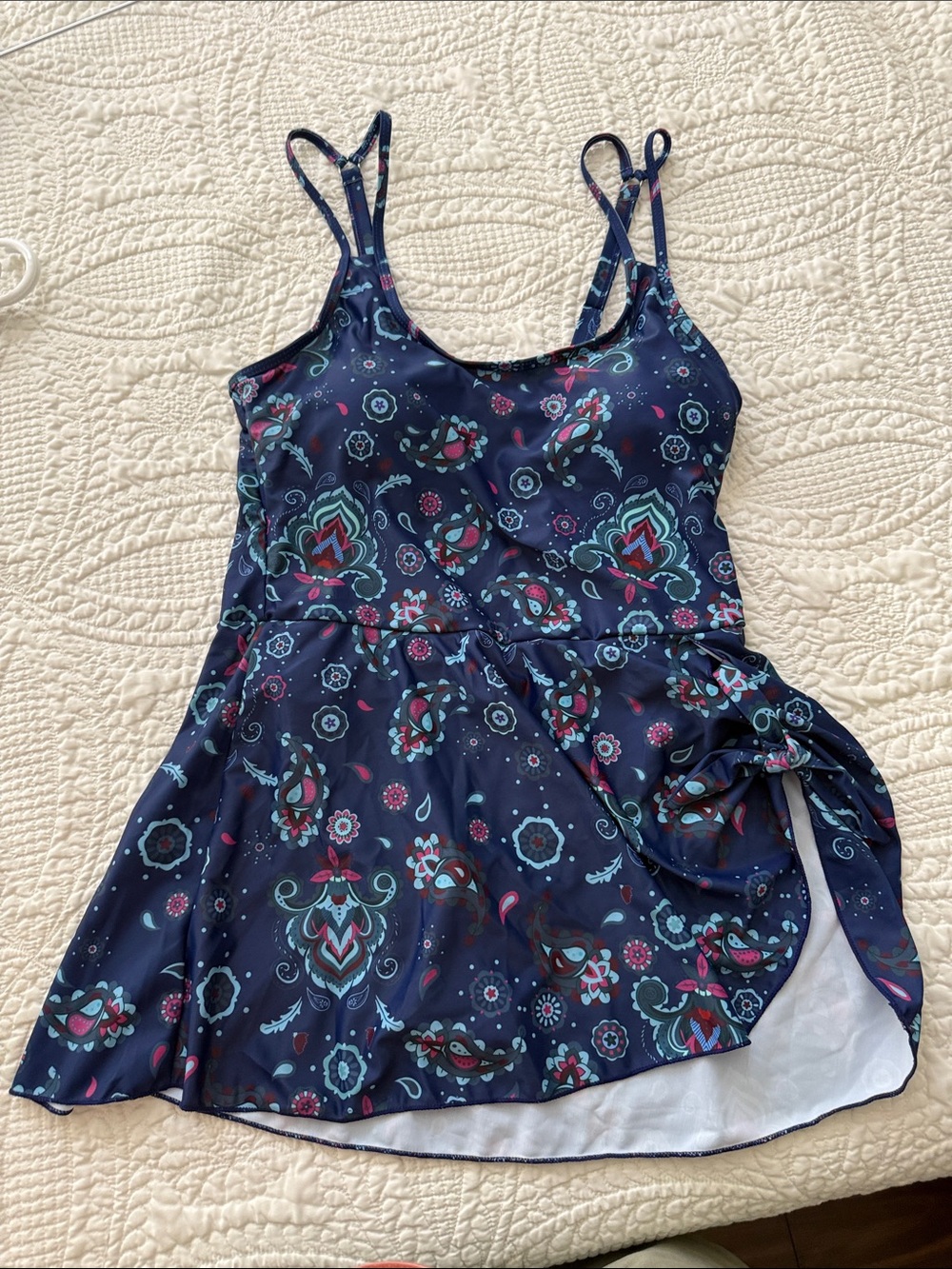 Women’s Navy Floral Swim Dress with Skirted Bottom - XL